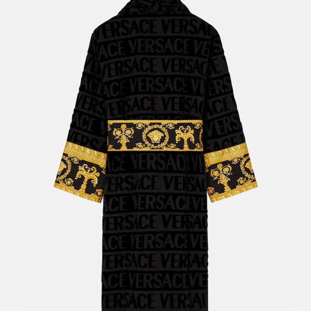 🔥Versace I 🖤 Baroque Robe XL Black Gold NEW $825 Retail Bundle - Picture 2 of 9